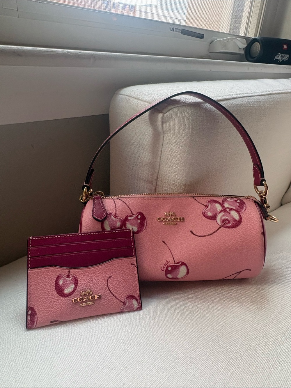 Coach Pink Cherry Print Mini Barrel Bag